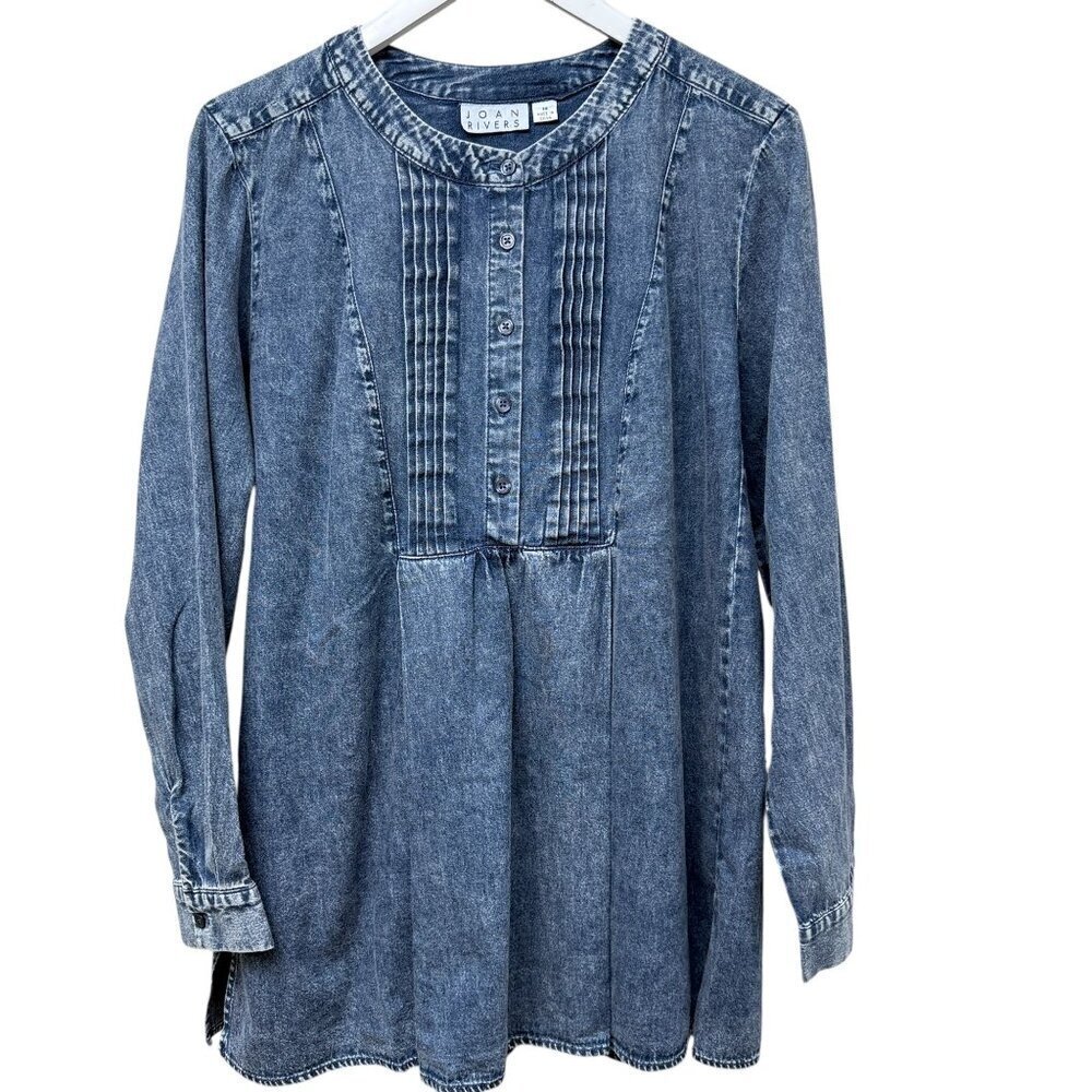 JOAN RIVERS Denim Shirt Size 14 Womens Top Casual Western Tunic Blue Long Sleeve